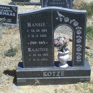 KOTZE Hansie 1920-2002 &amp; Raaitjie 1923-2004