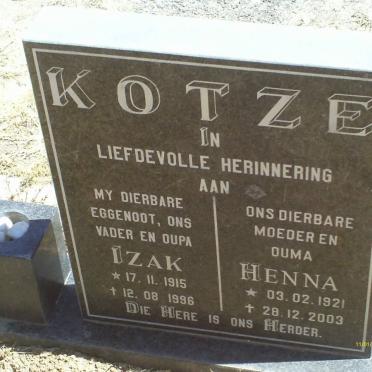 KOTZE Izak 1915-1996 &amp; Henna 1921-2003