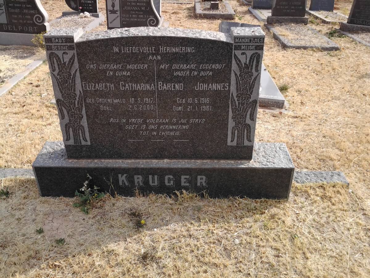 KRUGER Barend Johannes 1916-1961 &amp; Elizabeth Catharina GROENEWALD 1917-2000