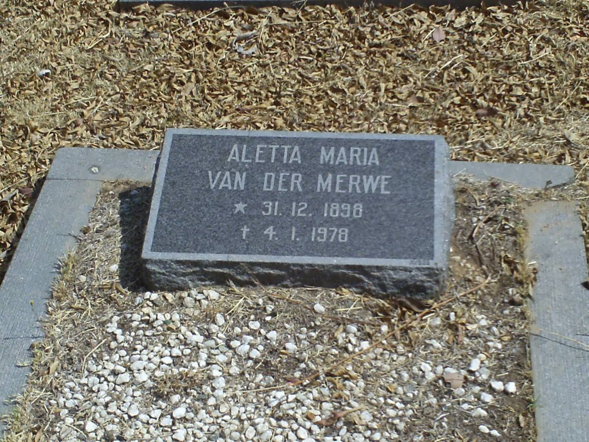 MERWE Aletta Maria, van der 1898-1978