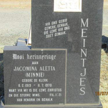 MEINTJES Jacomina Aletta nee DE KLERK 1919-1970