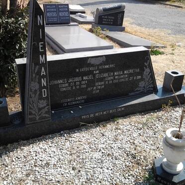 NIEMAND Johannes Jacobus Machiel 1904-1980 &amp; Elizabeth Maria Magrietha WILLIAMSON 1909-1991