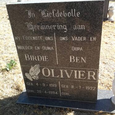 OLIVIER Ben 1922- &amp; Birdie 1919-1994