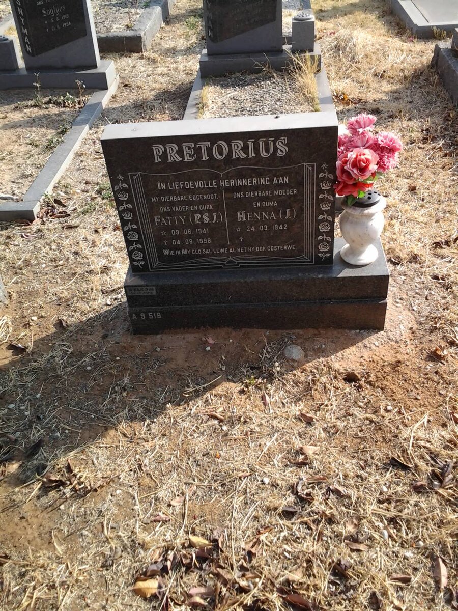 PRETORIUS Petrus Stephanus Jacobus 1941-1998 &amp; Johanna 1942-