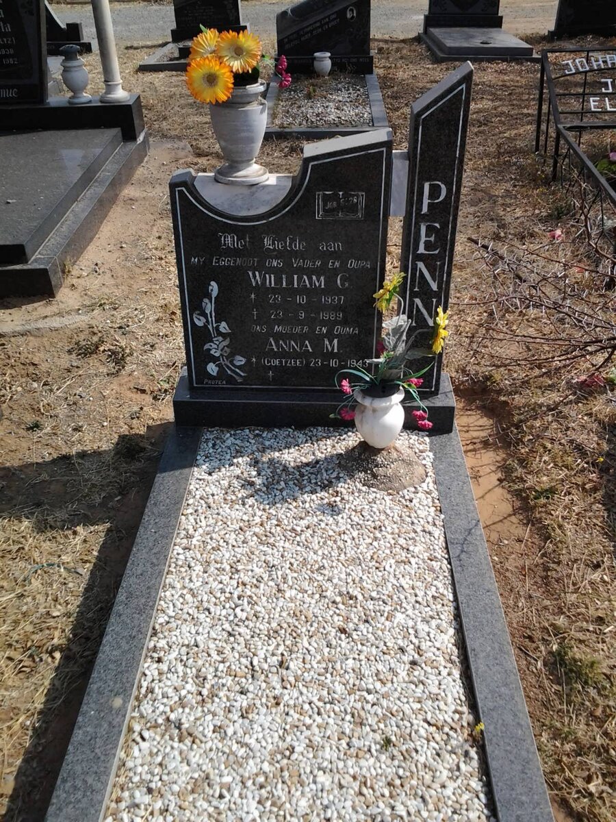 PENN William G. 1937-1989 &amp; Anna M. COETZEE 1943-
