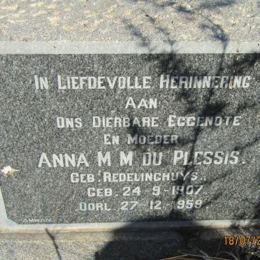 PLESSIS Anna M.M., du nee REDELINGHUYS 1907-1959
