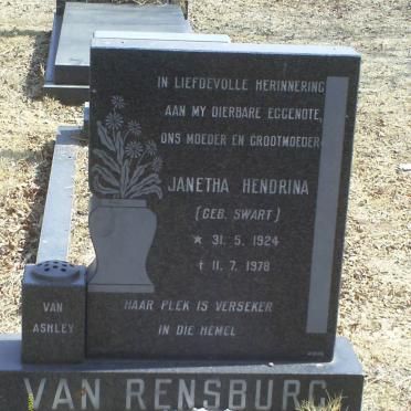 RENSBURG Janetha Hendrina, van nee SWART 1924-1978