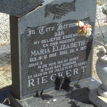 RIECKERT S.P.D. 1905-1980 &amp; Maria Elizabeth 1909-1973