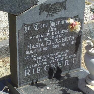 RIECKERT S.P.D. 1905-1980 &amp; Maria Elizabeth 1909-1973
