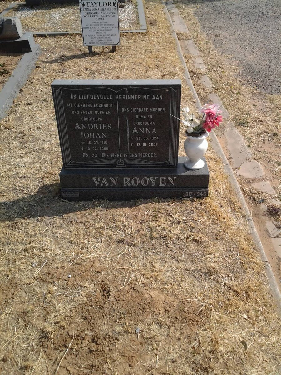 ROOYEN Andries Johan, van 1916-2000 &amp; Anna 1924-2009