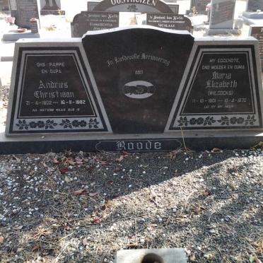 ROODE Andries Christiaan 1902-1982 &amp; Maria Elizabeth WILCOCKS 1901-1970