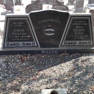 ROODE Andries Christiaan 1902-1982 &amp; Maria Elizabeth WILCOCKS 1901-1970