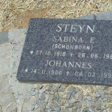 STEYN Johannes 1906-1992 &amp; Sabina E. SCHONBORN 1910-1988