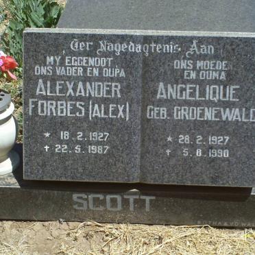 SCOTT Alexander Forbes 1927-1987 &amp; Angelique GROENEWALD 1927-1990