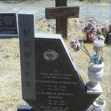 VENTER Gerhardus Albertus 1926-1997 &amp; Elizabeth Johanna KRUGER 1921-1997