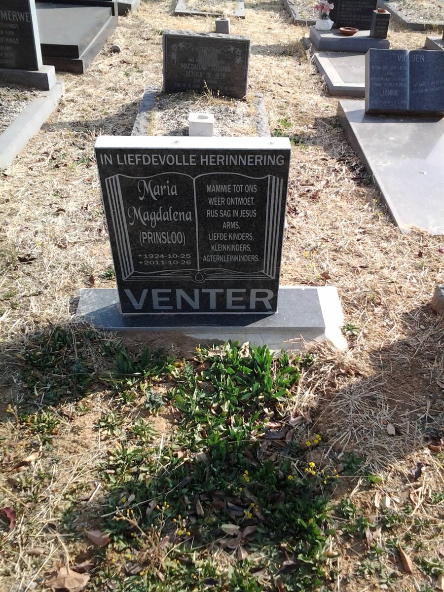 VENTER Maria Magdalena nee PRINSLOO 1924-2011
