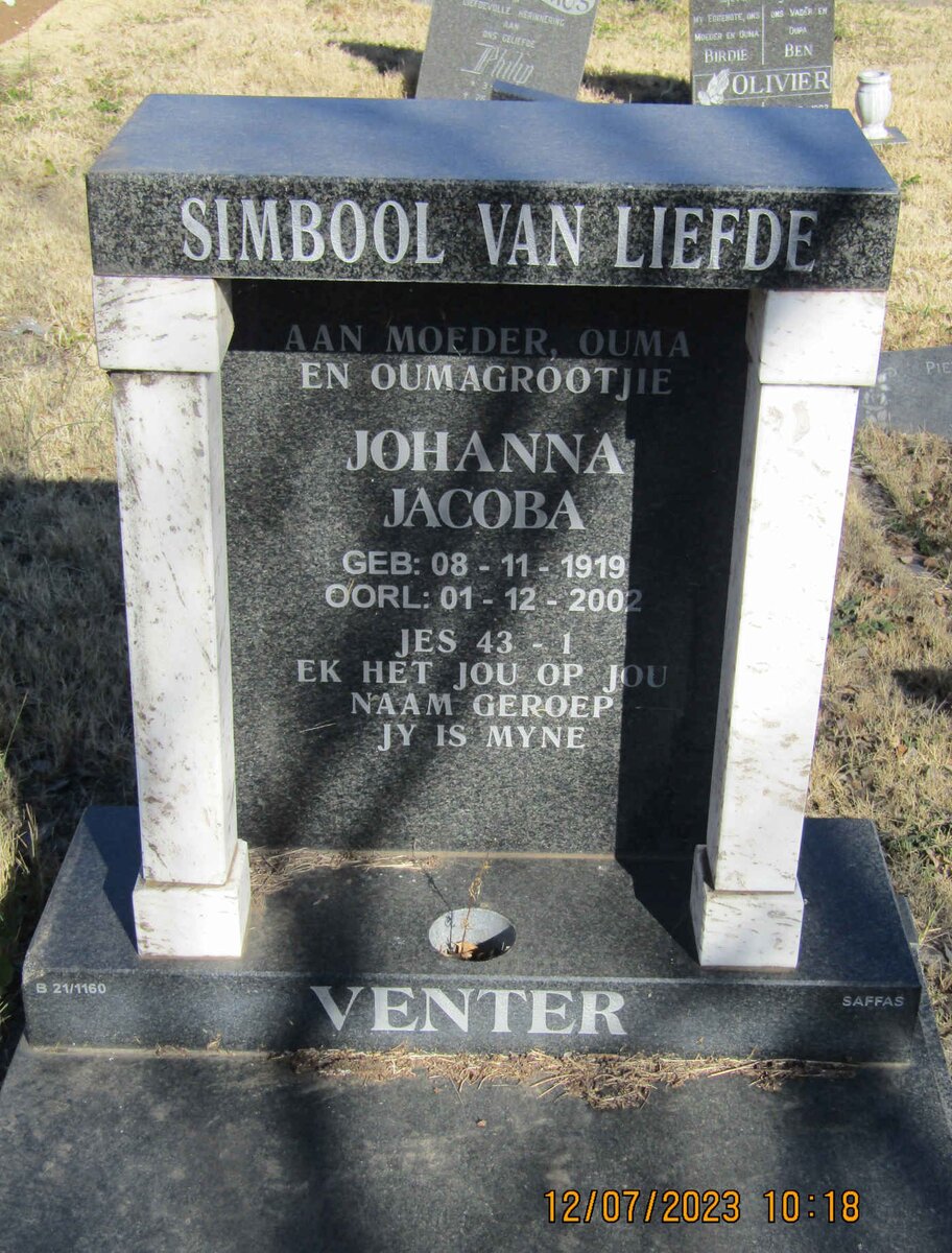 VENTER Johanna Jacoba 1919-2002