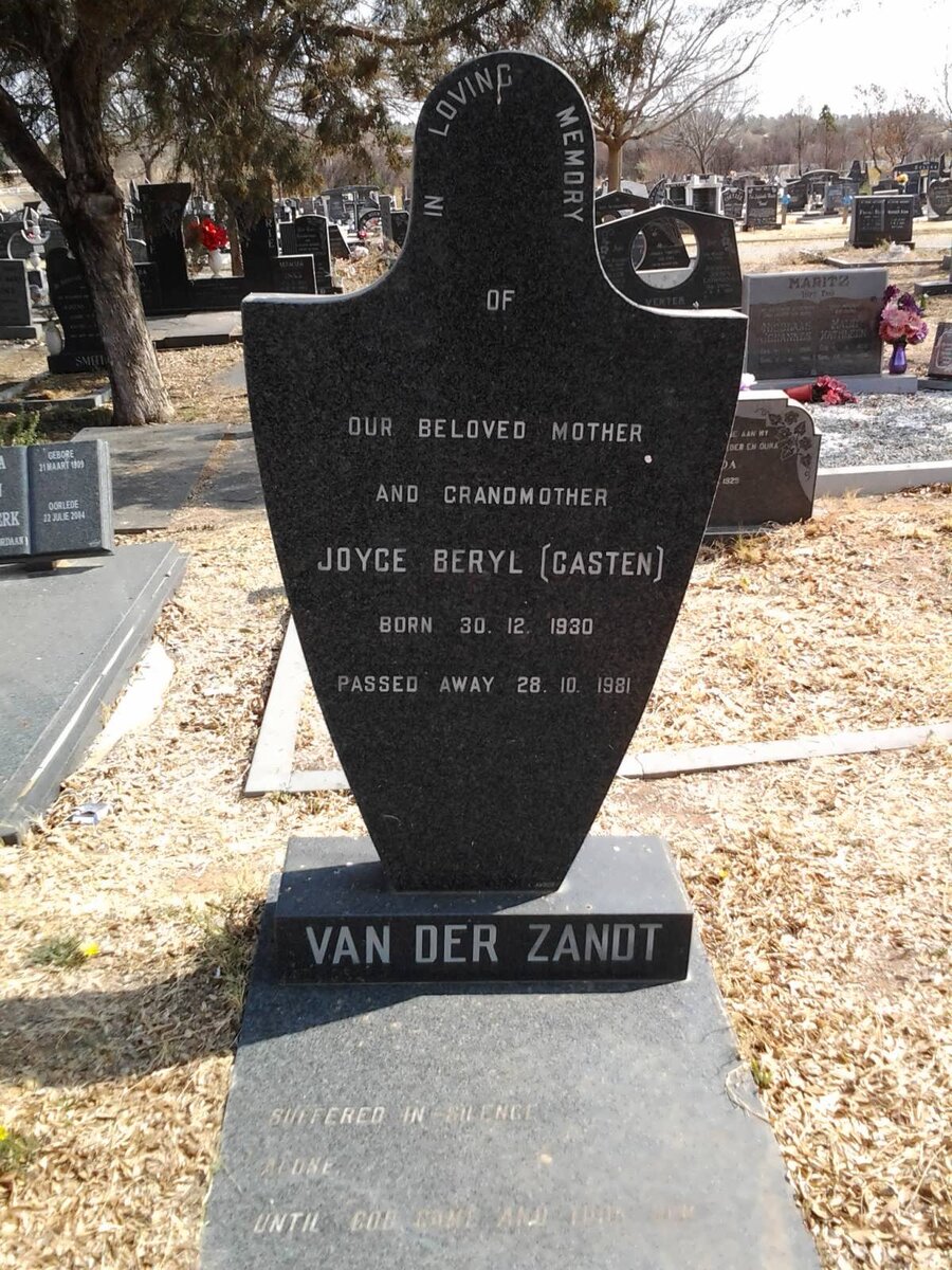 ZANDT Joyce Beryl, van der nee CASTEN 1930-1981 