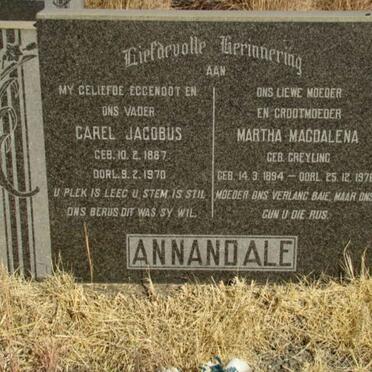 ANNANDALE Carel Jacobus 1887-1970 &amp; Martha Magdalena GREYLING 1894-1976
