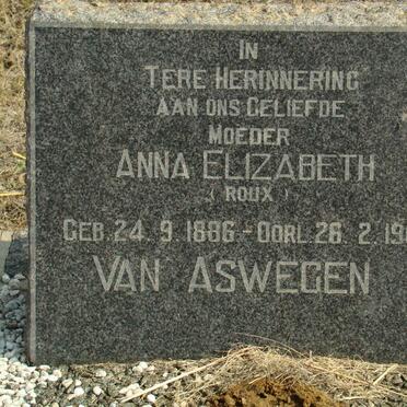 ASWEGEN Anna Elizabeth, van nee ROUX 1886-1964