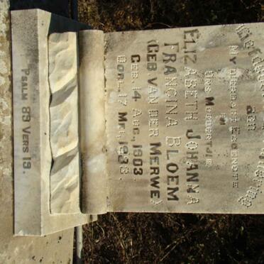 BLOEM Elizabeth Johanna Francina nee van der MERWE 1903-1933