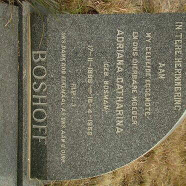 BOSHOFF Adriana Catharina nee BOSMAN 1888-1958