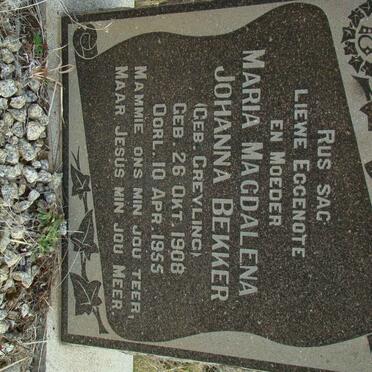 BEKKER Maria Magdalena Johanna nee GREYLING 1908-1955