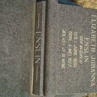ENSLIN Elizabeth Johanna nee WESSELS 1893-1977
