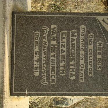 HEYNINGEN Margretha Elizabeth, van nee HAUPTFLEISCH -1951