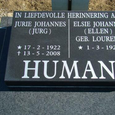 HUMAN Jurie Johannes 1922-2008 &amp; Elsie Johanna LOURENS 1927-