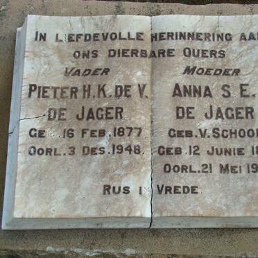 JAGER Pieter H.K. de V., de 1877-1948 &amp; Anna S.E. V. SCHOOR 1881-1951