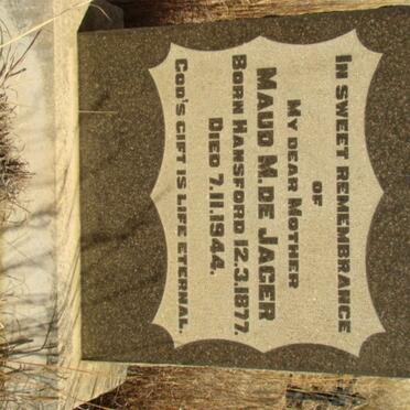 JAGER Maud M., de nee HANSFORD 1877-1944