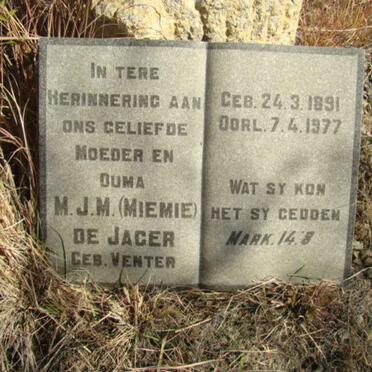 JAGER M.J.M., de nee VENTER 1891-1977