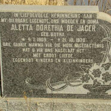 JAGER Aletta Dorethia, de nee BOTHA 1909-1970