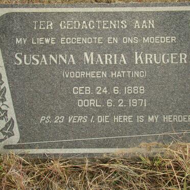 KRUGER Susanna Maria nee HATTING 1888-1971