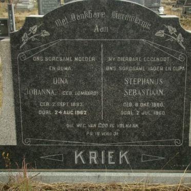 KRIEK Stephanus Sebastiaan 1880-1960 &amp; Dina Johanna LOMBARD 1883-1962