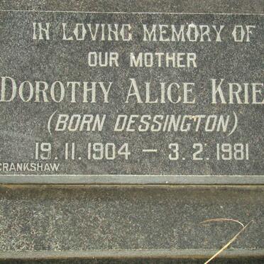 KRIEL Dorothy Alice nee DESSINGTON 1904-1981
