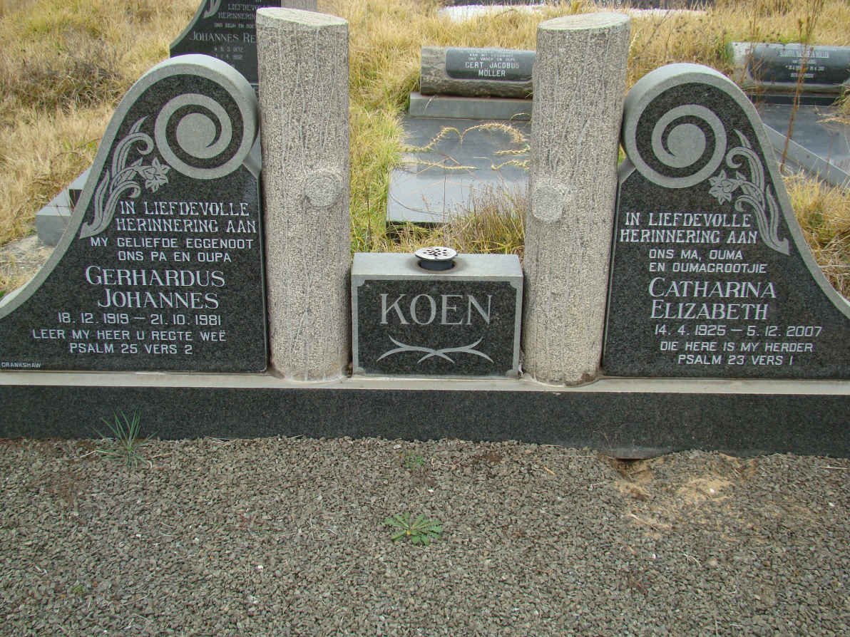 KOEN Gerhardus Johannes 1919-1981 &amp; Catharina Elizabeth 1925-2007