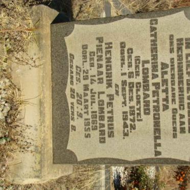 LOMBARD Hendrik Petrus Pienaar 1869-1955 &amp; Aletta Catherina Petronella CLOETE 1872-1943