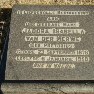 MERWE Jacoba Isabella, van der nee PRETORIUS 1878-1958