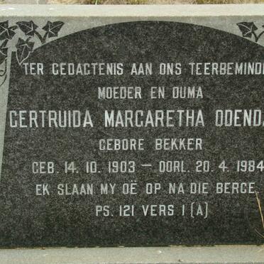 ODENDAAL Gertruida Margaretha nee BEKKER 1903-1984