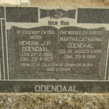 ODENDAAL Hendrik J.P. 1868-1937 &amp; Martha Catharina DE JAGER 1876-1954
