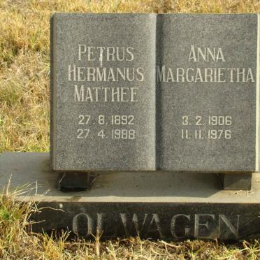 OLWAGEN Petrus Hermanus Matthee 1892-1988 &amp; Anna Margarietha 1906-1976