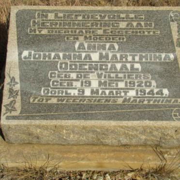 ODENDAAL Anna Johanna Marthina nee DE VILLIERS 1920-1944
