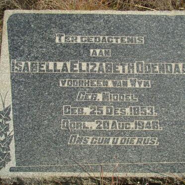 ODENDAAL Isabella Elizabeth formerly VAN WYK nee MIDDEL 1853-1946