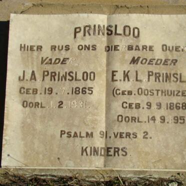 PRINSLOO J.A. 1865-1931 &amp; E.K.L. OOSTHUIZEN 1868-1950