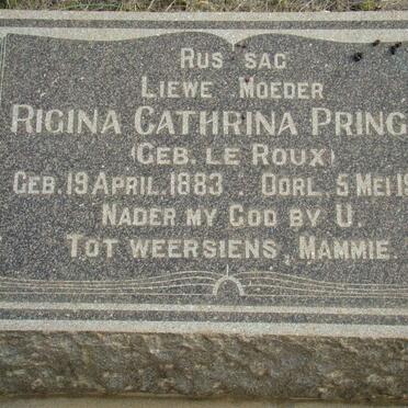 PRINGLE Rigina Cathrina nee LE ROUX 1883-1955
