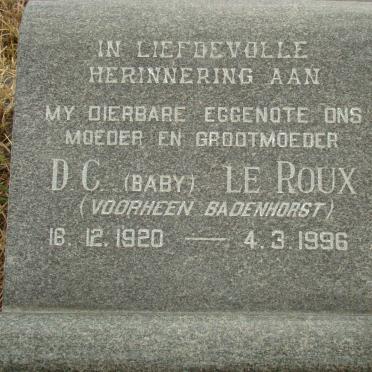 ROUX D.C., le nee BADENHORST 1920-1996
