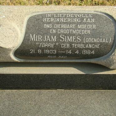 SIMES Mirjam voorheen ODENDAAL nee TERBLANCHE 1903-1984