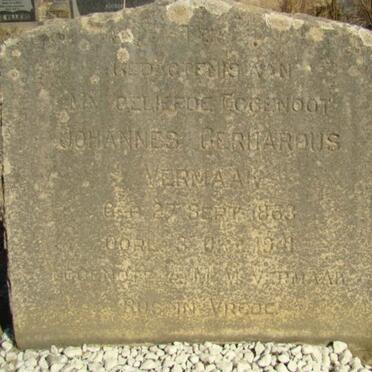 VERMAAK Johannes Gerhardus 1863-1941